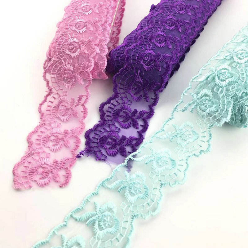 Klasyczny design multi kolorów organza koronkowe wykończenie haft haftowe koronki hurtowe