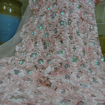 3D Rose Wedding Fabric Flowers Dywan Miękka sukienka ślubna Pióro Koronkowa materiał z cekiną