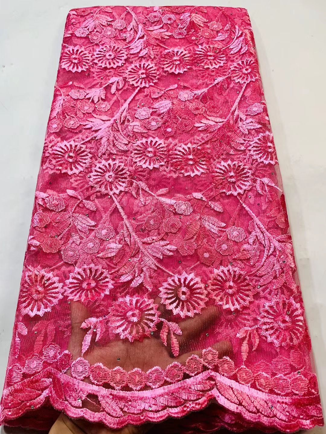 2021 Laser Cut African Polyester Lace Fabric With Sequins Nigeria Laces