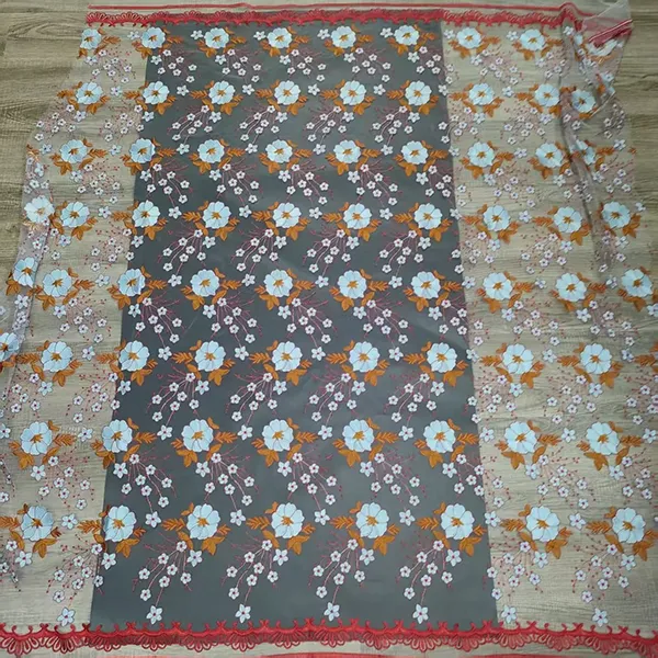 Vintage wielokolorowa haftowana siatkowa koronkowa tkanina na sukienki