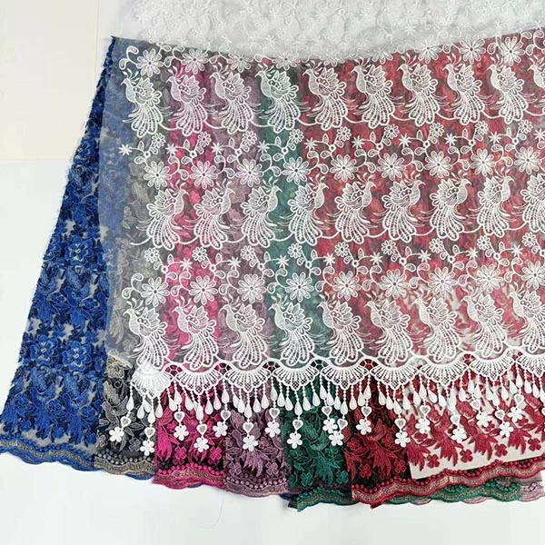 Hurtownia pięknych kwiatów 3D z koralikami, tania tekstylna tkanina z haftem szwajcarski woal z koronką 2021